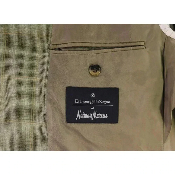 Ermenegildo Zegna Green w/ Gold Windowpane 100% Cashmere Sportcoat Blazer 44L - Picture 9 of 11